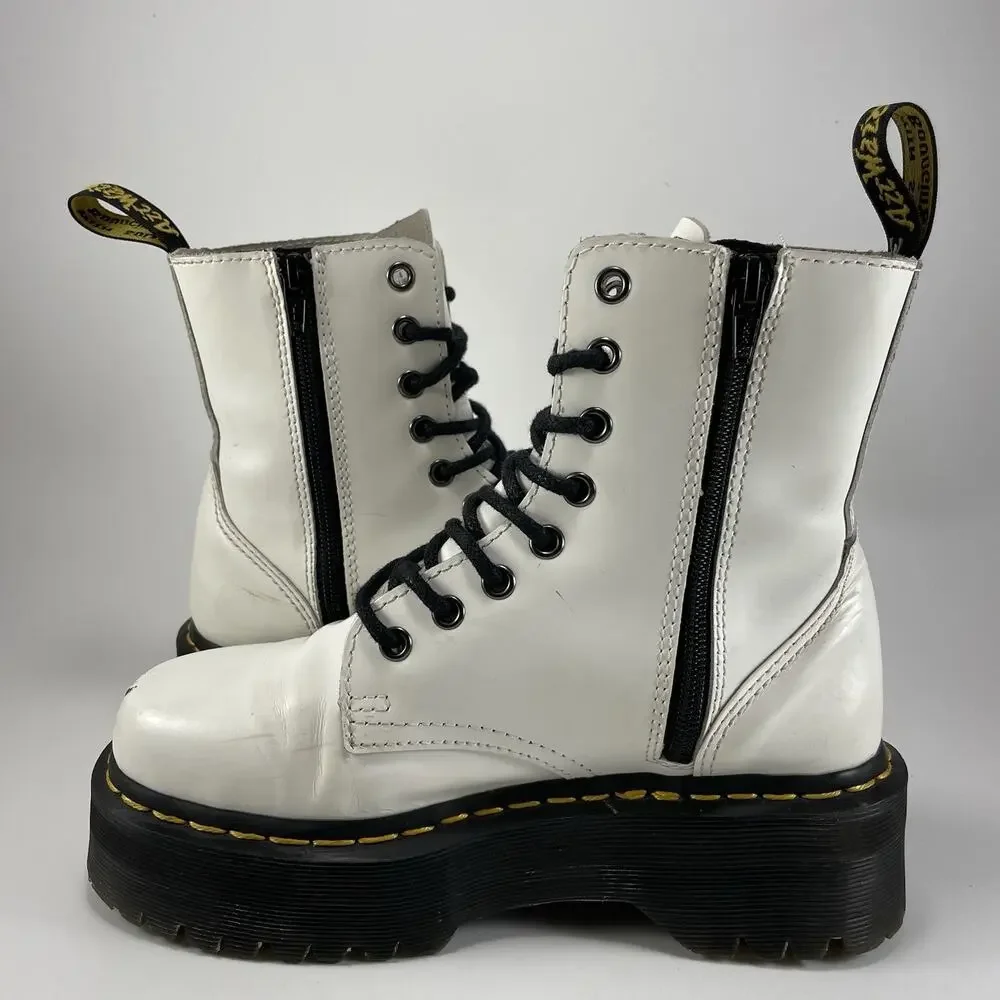 Dr. Martens Jadon Platform Boots Womens Size 6 White Leather Chunky Lace Up